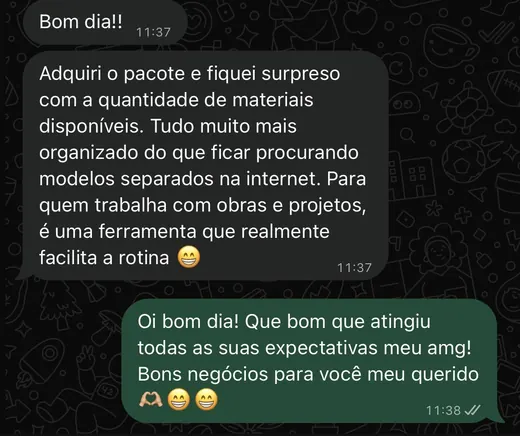Depoimento de cliente sobre o pacote de projetos para construtores e engenheiros