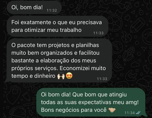 Depoimento de cliente sobre o pacote de projetos para construtores e engenheiros