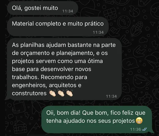 Depoimento de cliente sobre o pacote de projetos para construtores e engenheiros