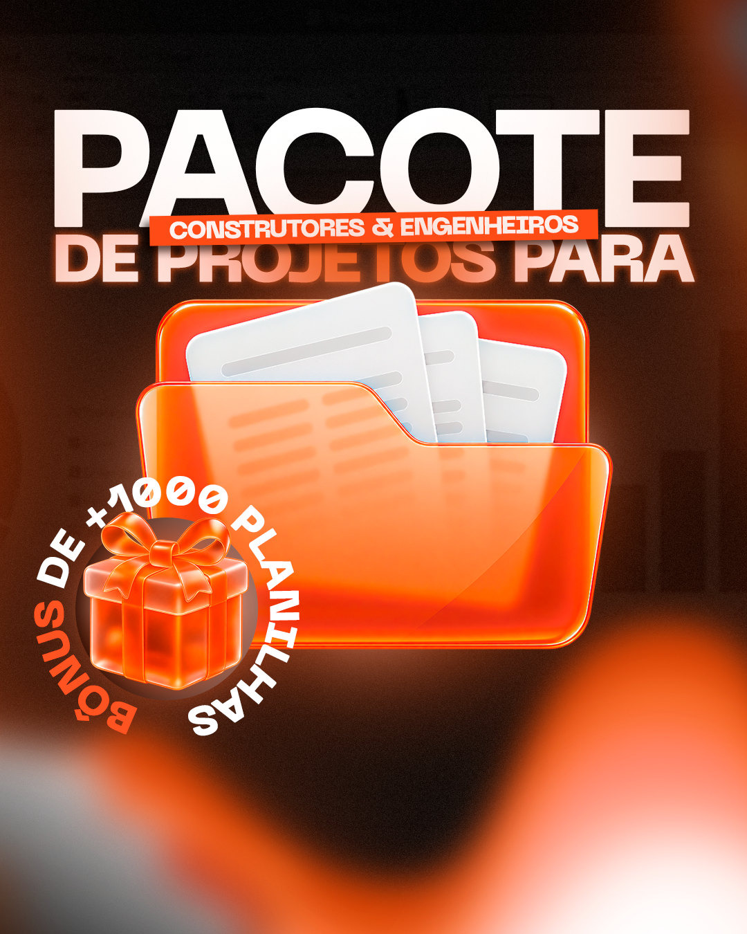 Banner do pacote de projetos para construtores e engenheiros com bônus de mais de mil planilhas